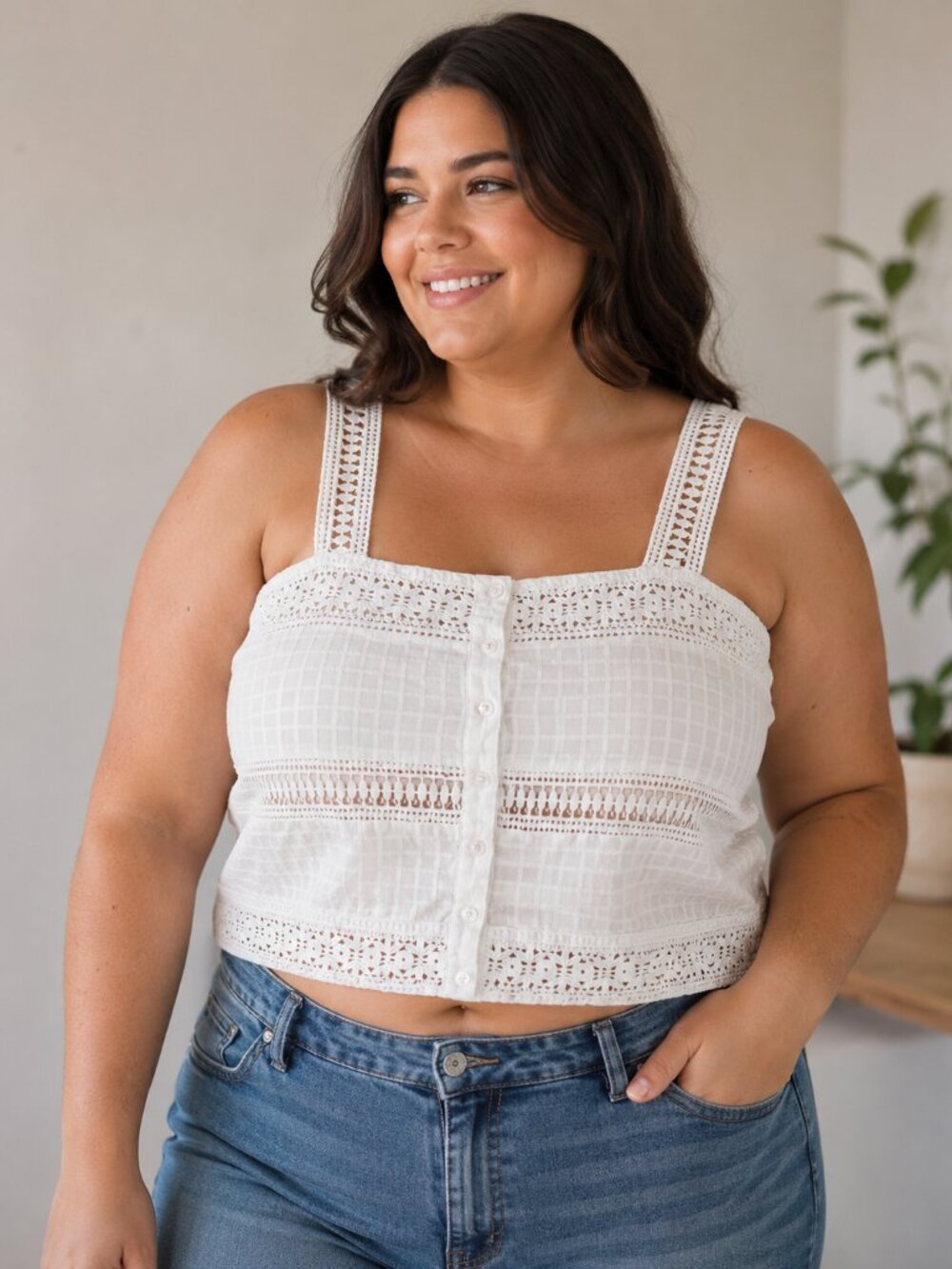 K. Jordan Women’s 2X White Lace Cold Shoulder Crop Top